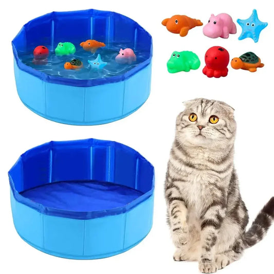 Foldable Cat & Dog Bath Pool with Fun Water Toys