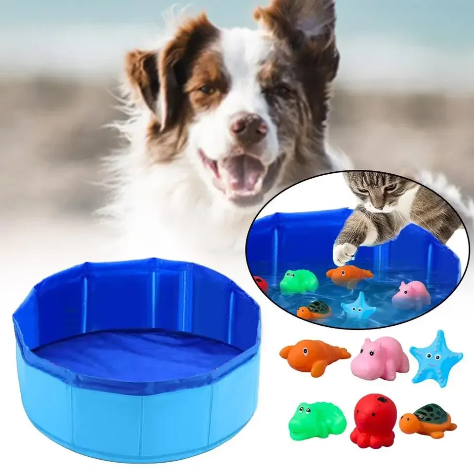 Foldable Cat & Dog Bath Pool with Fun Water Toys