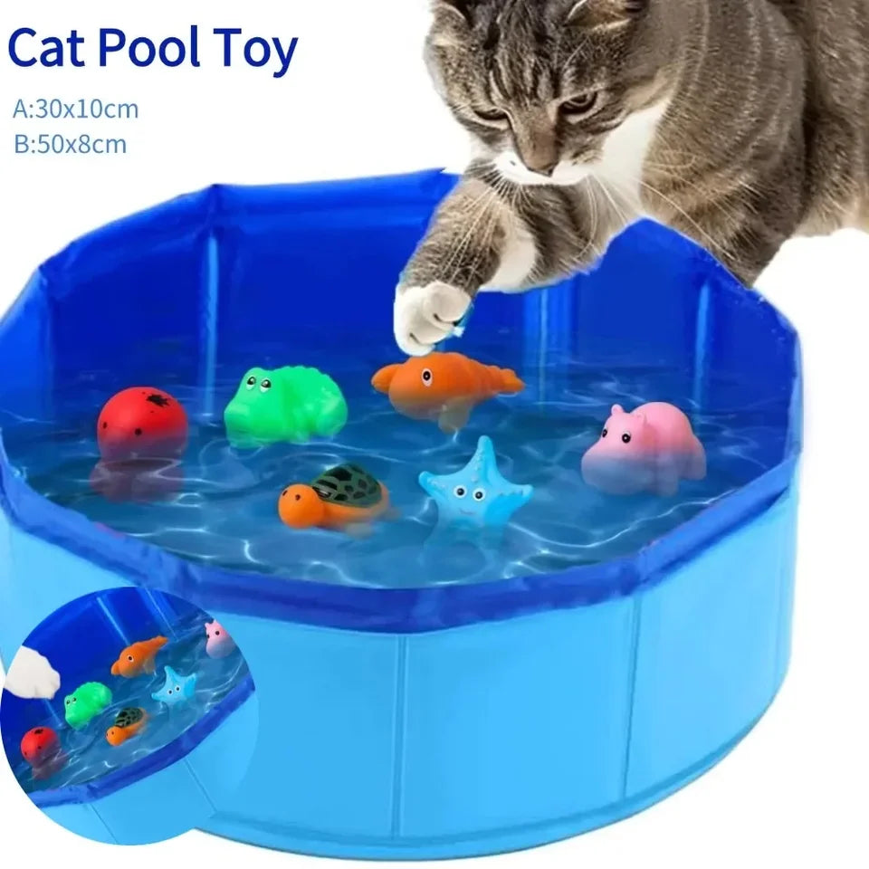 Foldable Cat & Dog Bath Pool with Fun Water Toys